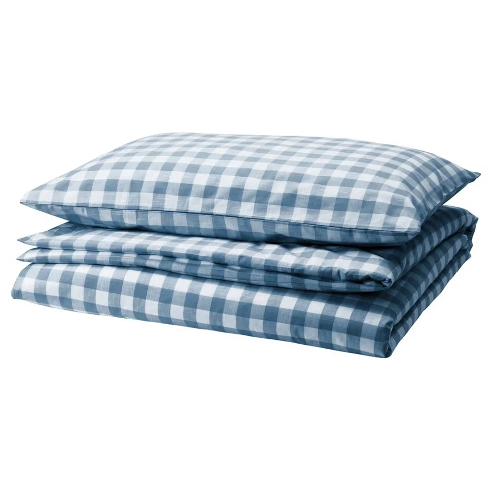 Blue Gingham Check Duvet Cover Twin Set